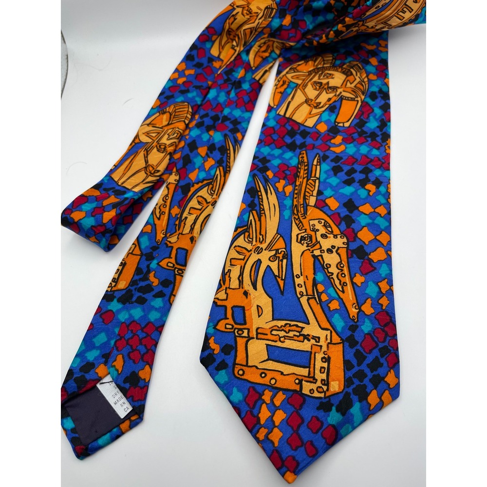 RM Style Dayo Alakija Antelopes Silk Tie Vintage 1993 Ralph Martin & Co USA Blue